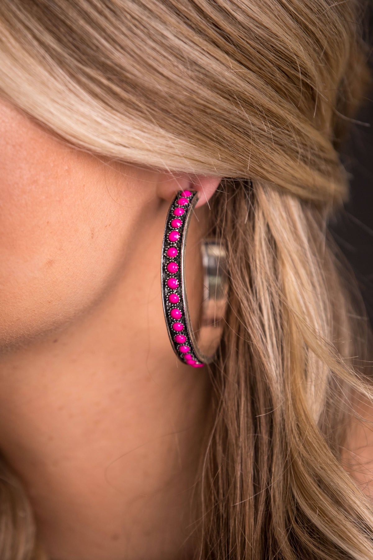 West & Co. Earrings - Hoop - Silver/Pink