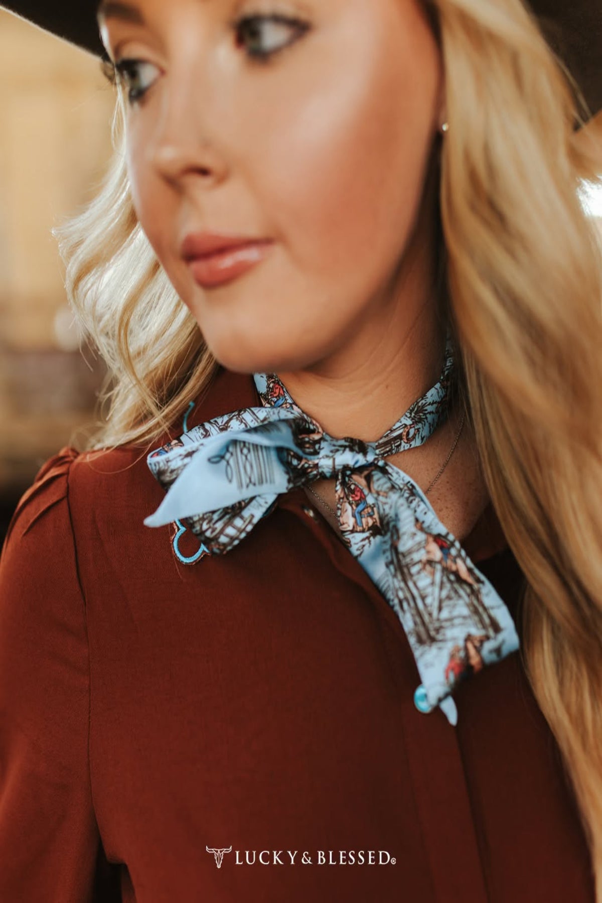 Silk Twilly Scarf - Blue Boot Stitch