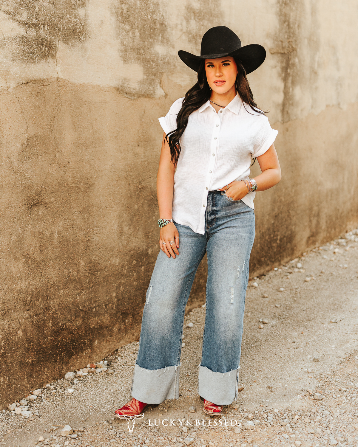 Dark Wash High Rise Cuffed Trouser Jeans