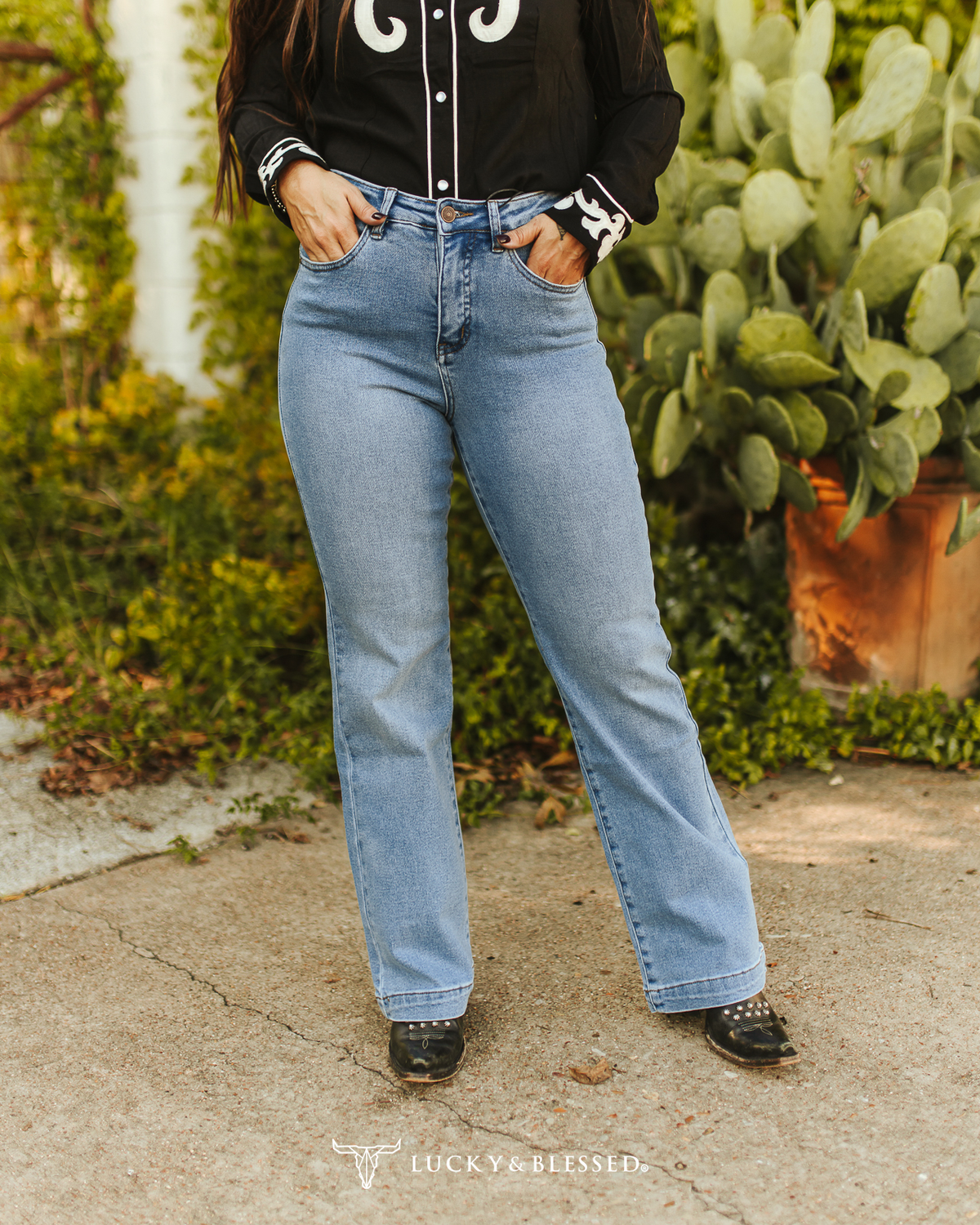 Light Stone Wash High Rise Square Back Pocket Trouser Jeans Plus