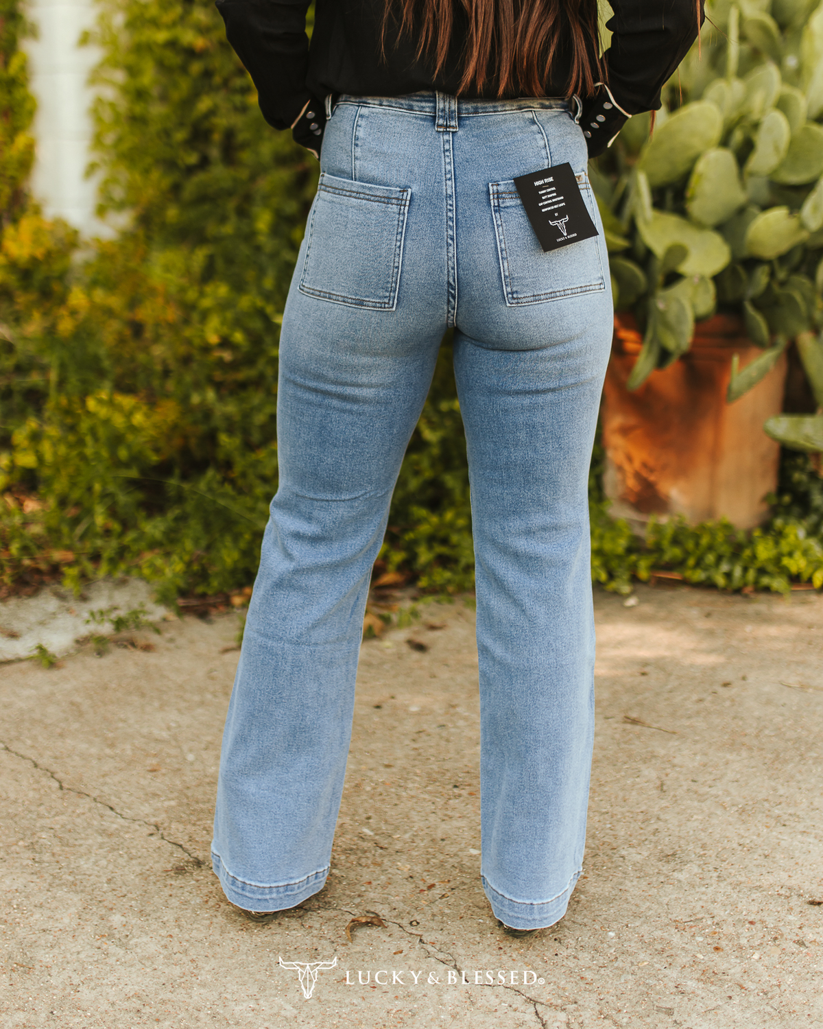 Light Stone Wash High Rise Square Back Pocket Trouser Jeans Plus