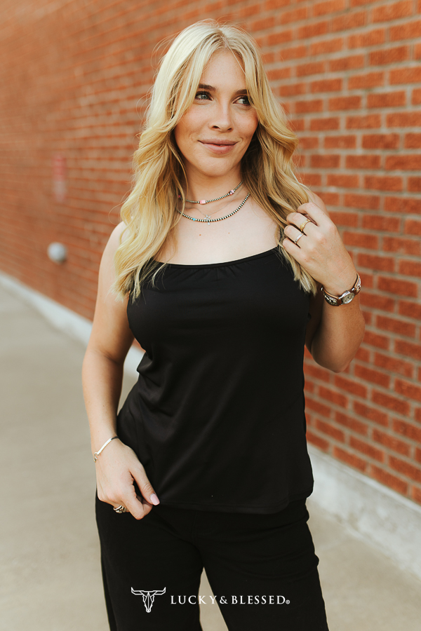 Black Adjustable Spaghetti Strap Compression Cami
