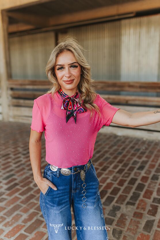 Silk Twilly Scarf - Pink & Black Western Icon