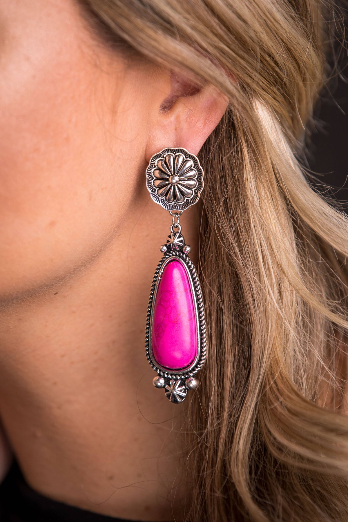 West & Co. Earrings - Statement Concho - Pink