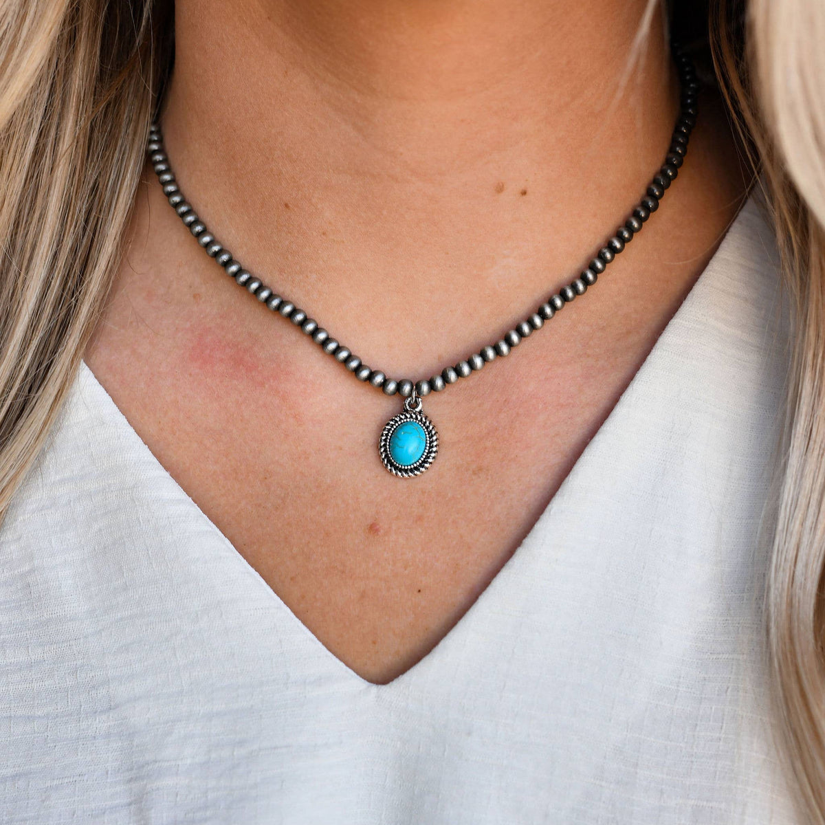 West & Co. Necklace - Faux Navajo Pearl - Turquoise Pendant