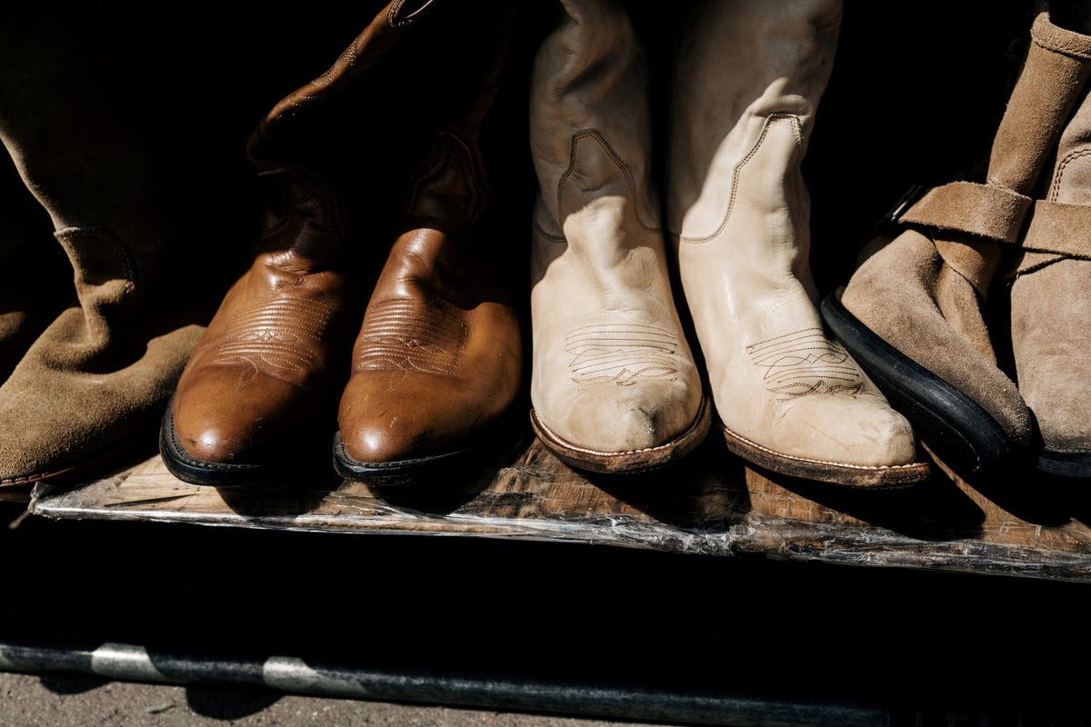 Row of leather western boots