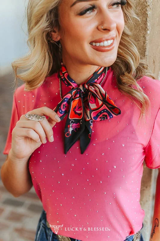 Silk Twilly Scarf - Pink & Black Western Icon