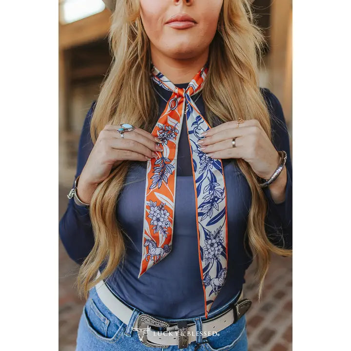 Silk Twilly Scarf - Blue Orange Western Rope
