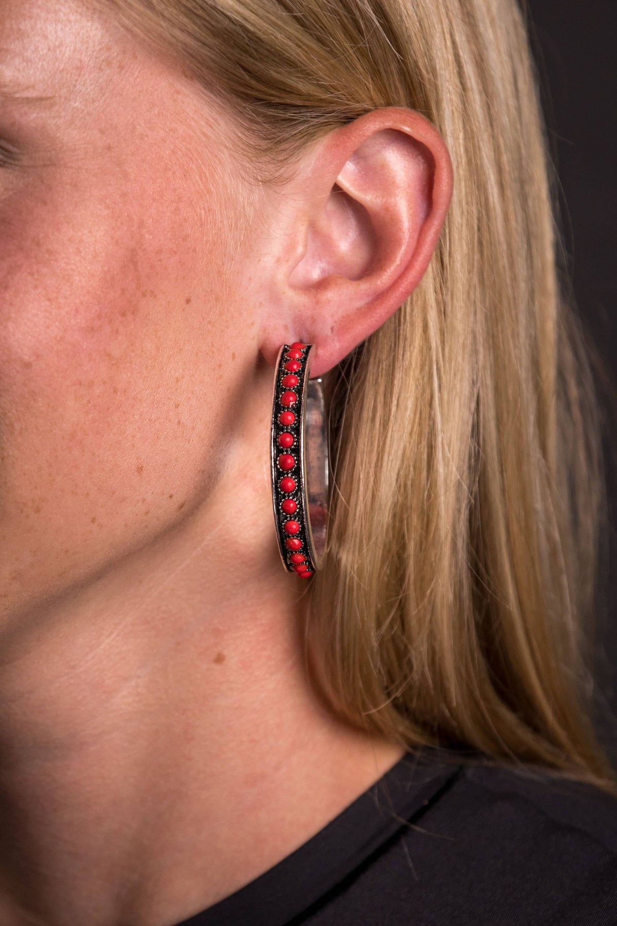 West & Co. Earrings - Hoop - Silver/Red