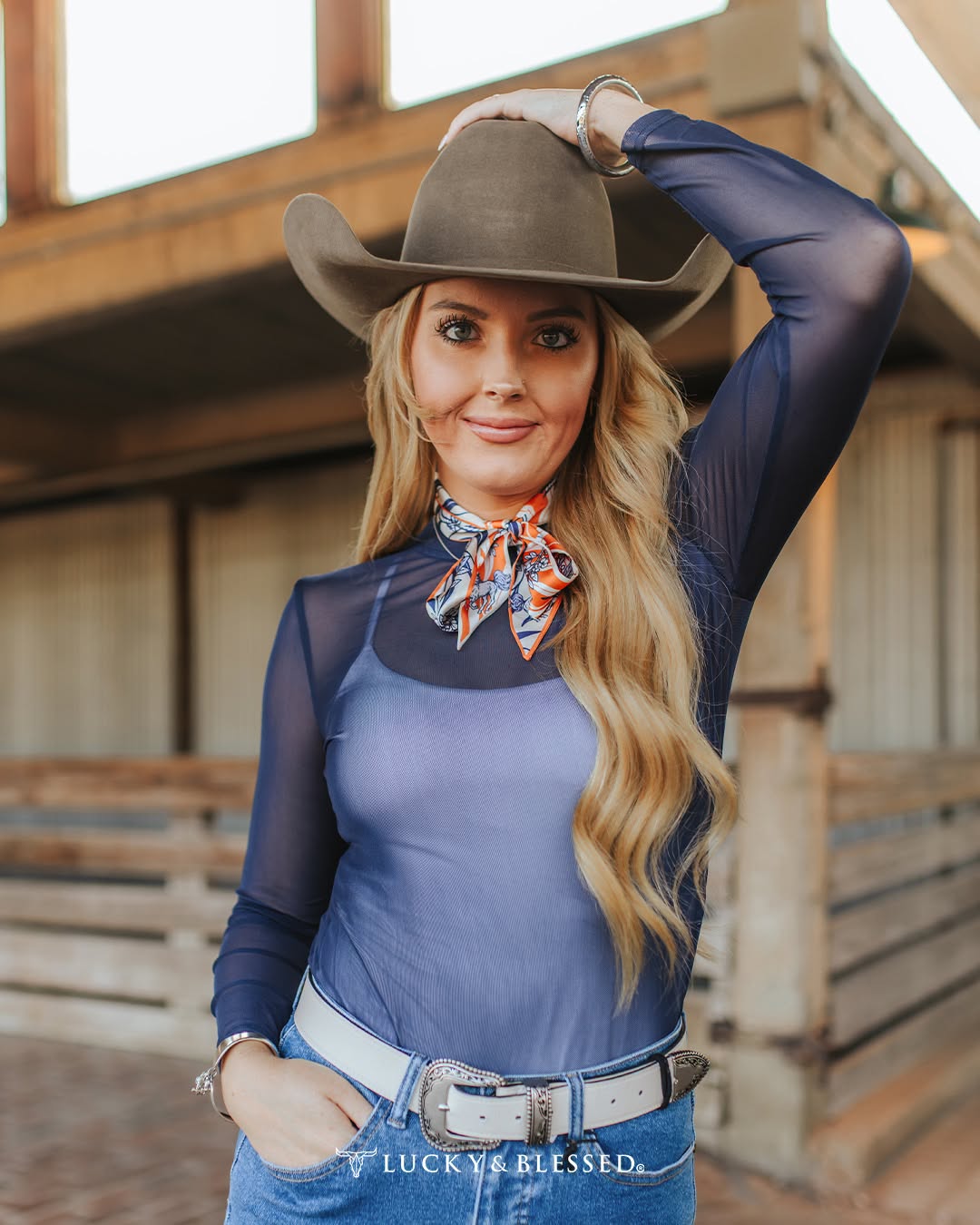 Silk Twilly Scarf - Blue Orange Western Rope