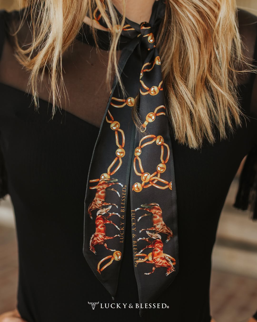 Silk Twilly Scarf - Black Horse & Bit
