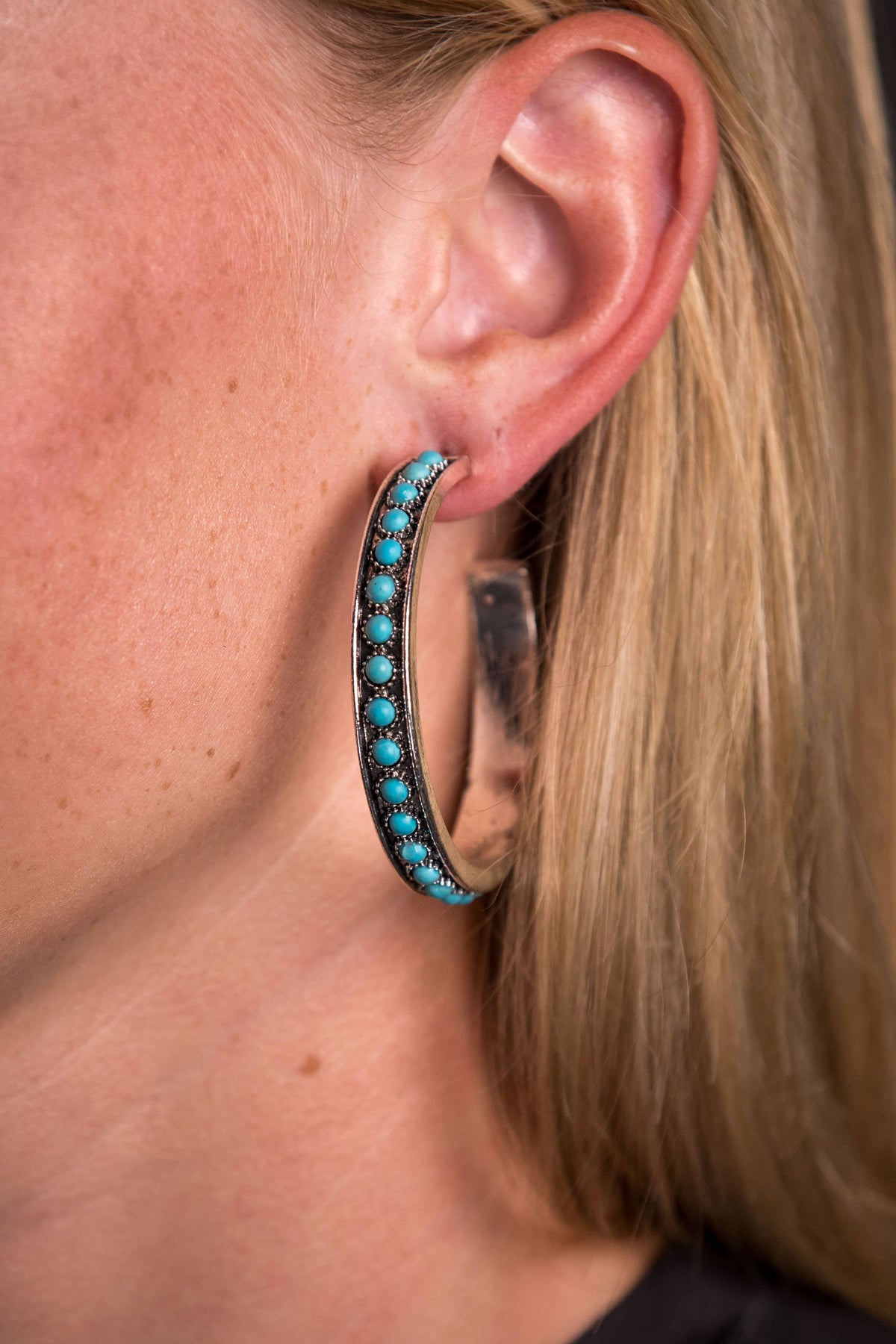 West & Co. Earrings - Hoop - Silver/Turquoise