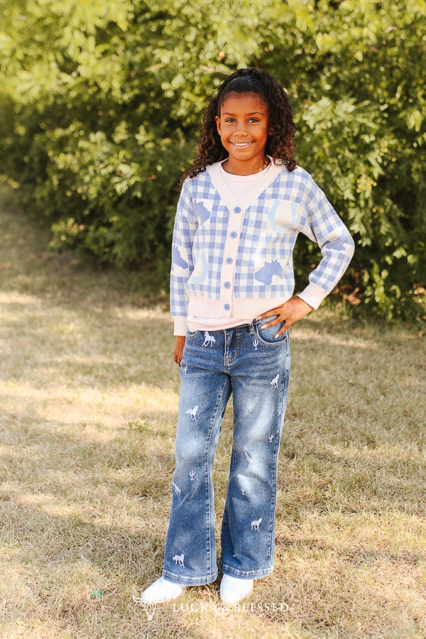 Girls Embroidered Horses Straight Leg Jeans