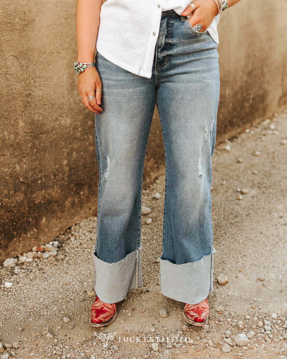 Dark Wash High Rise Cuffed Trouser Jeans