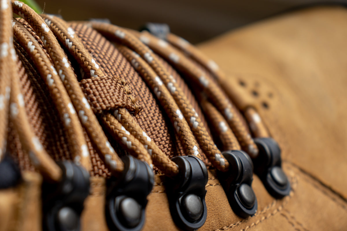 Close-up of leather boot lacing